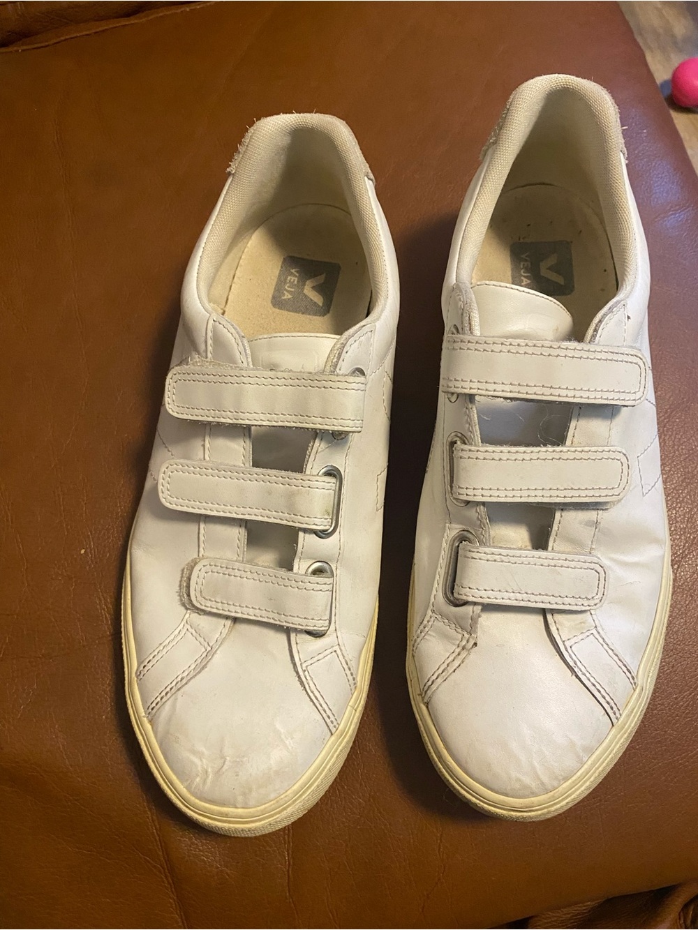 Veja White Velcro Triple-Strap Leather Sneakers
